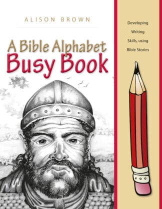 A colourful, child-friendly cover of "A Bible Alphabet Busy Book" by Alison Brown, featuring biblical themes and educational activities for young readers.